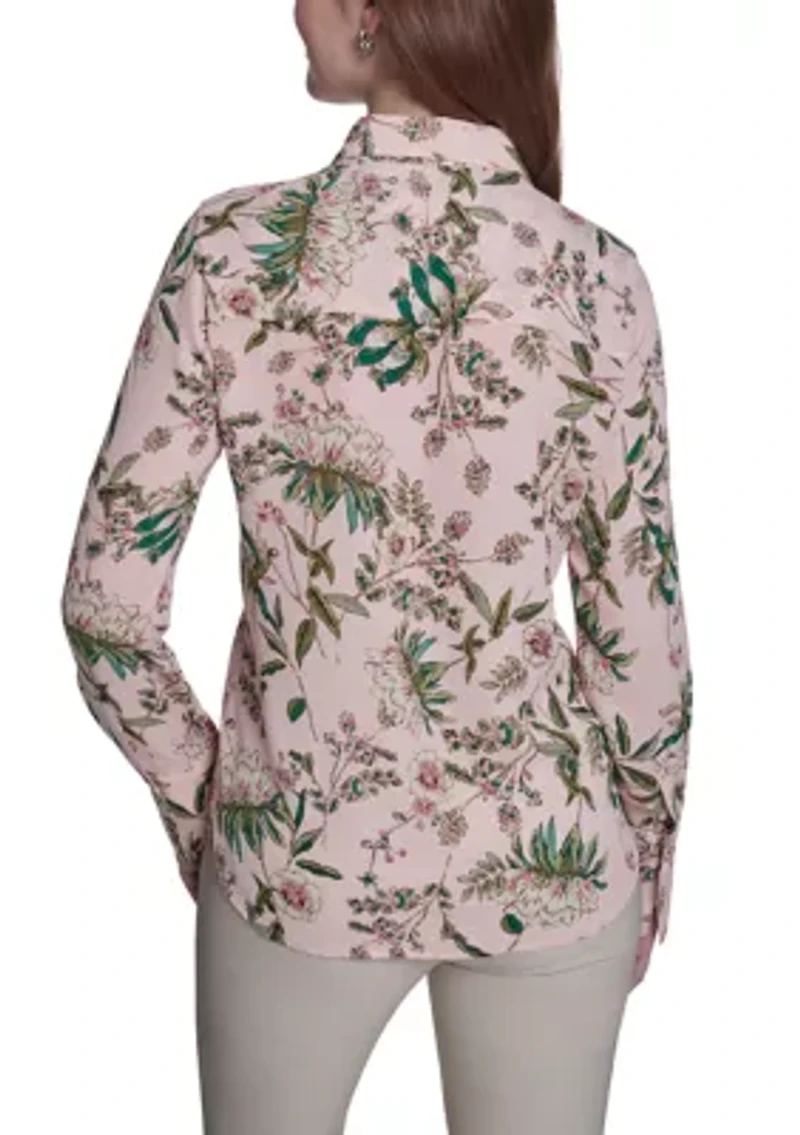 Women's Slim Fit Floral Button Front Blouse
