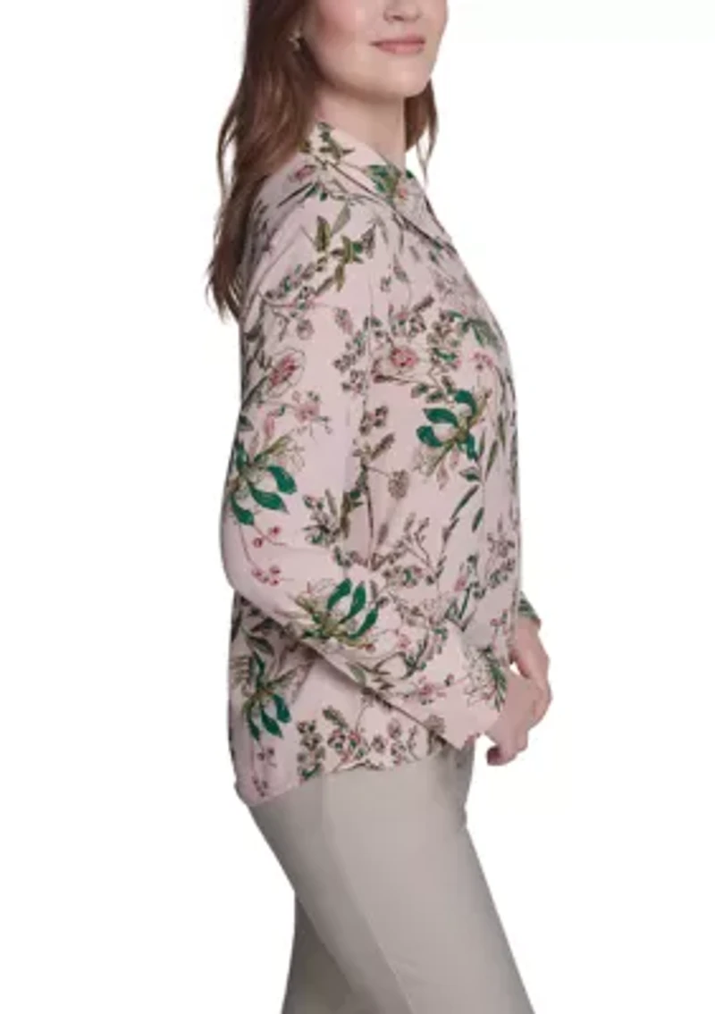 Women's Slim Fit Floral Button Front Blouse