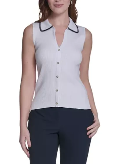 Women's Sleeveless Collared Sweater