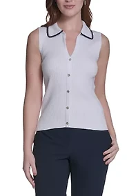 Women's Sleeveless Collared Sweater