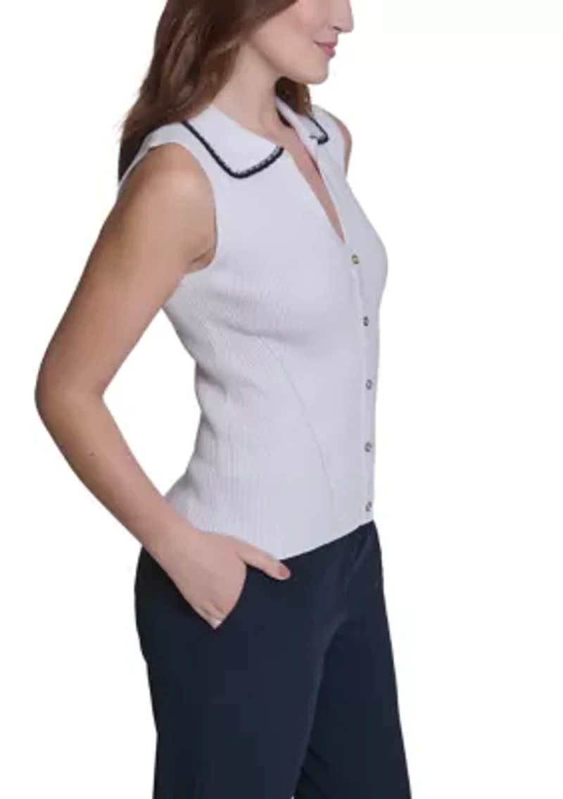 Women's Sleeveless Collared Sweater