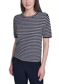Women's Striped Short Sleeve Sweater