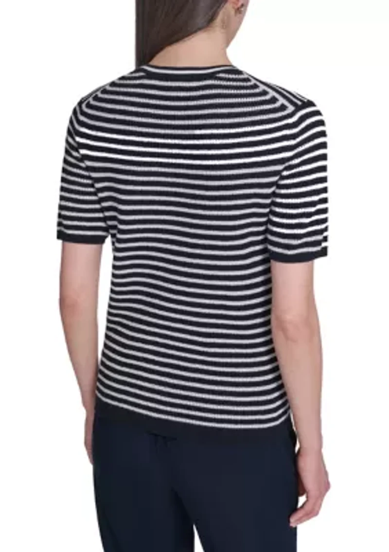 Women's Striped Short Sleeve Sweater