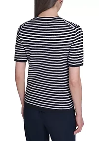 Women's Striped Short Sleeve Sweater