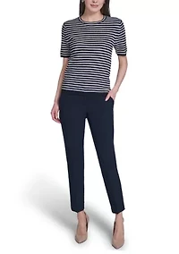 Women's Striped Short Sleeve Sweater