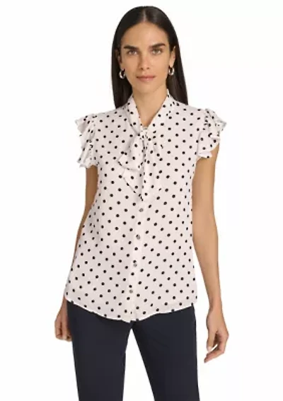 Women's Dot Ruffle Sleeve Bow Blouse
