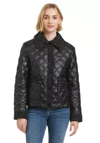 Women's Quilted Jacket with Tweed Details
