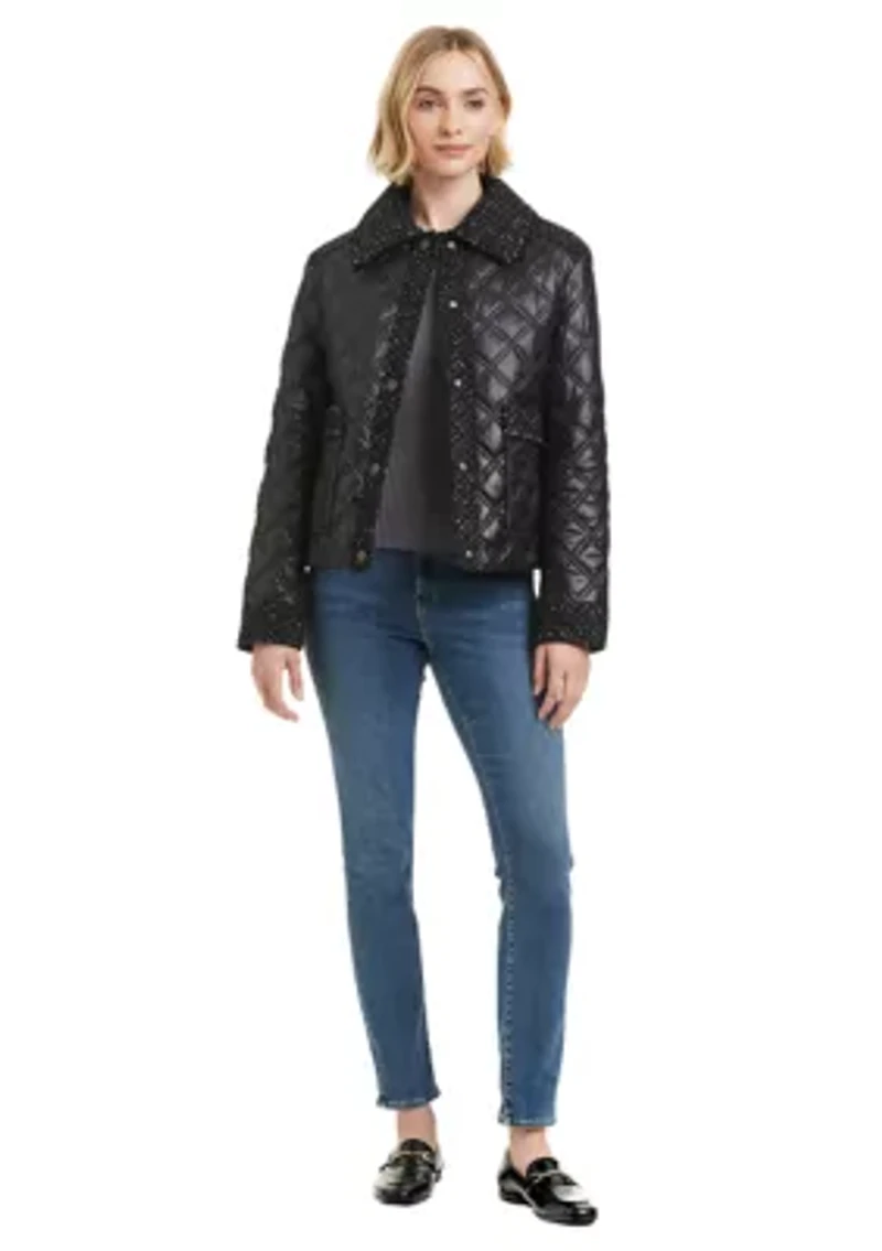 Women's Quilted Jacket with Tweed Details