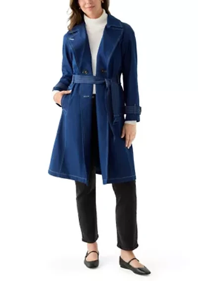 Women's Long Double Breasted Denim Trench Coat