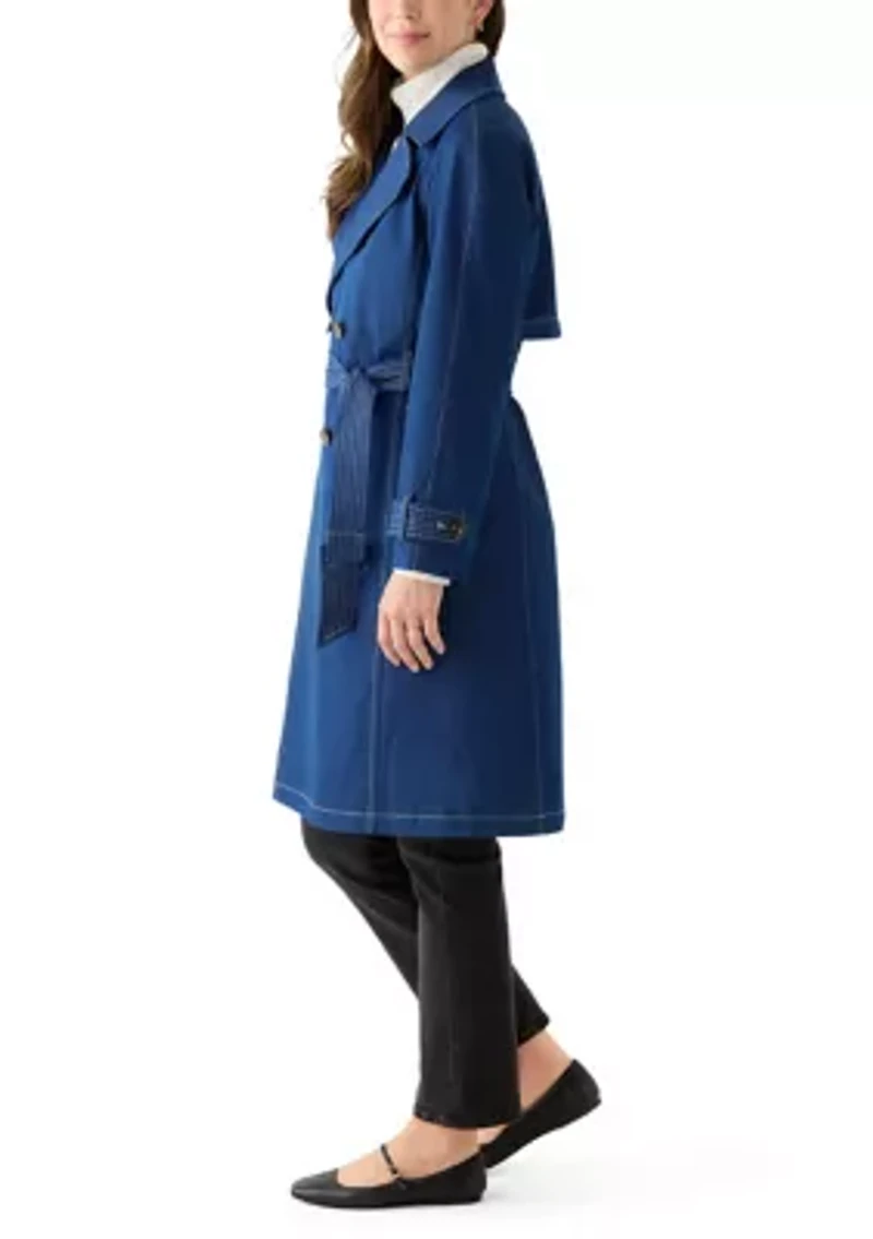 Women's Long Double Breasted Denim Trench Coat