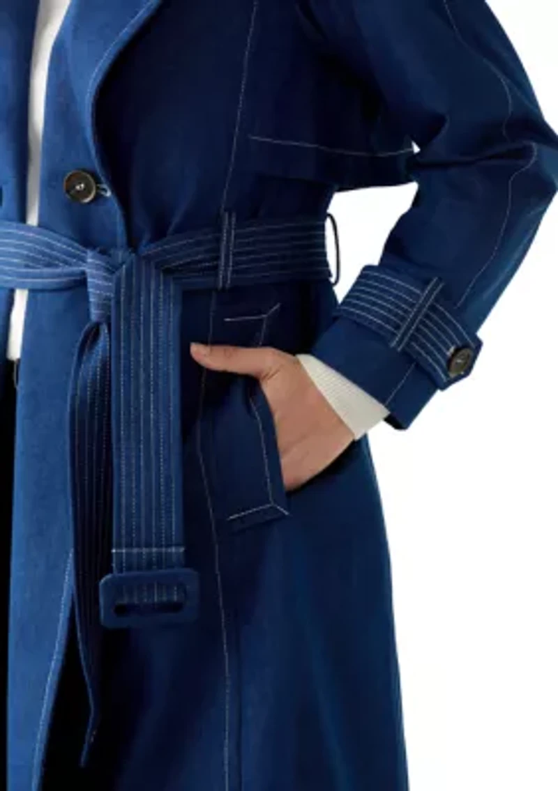 Women's Long Double Breasted Denim Trench Coat