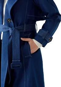 Women's Long Double Breasted Denim Trench Coat