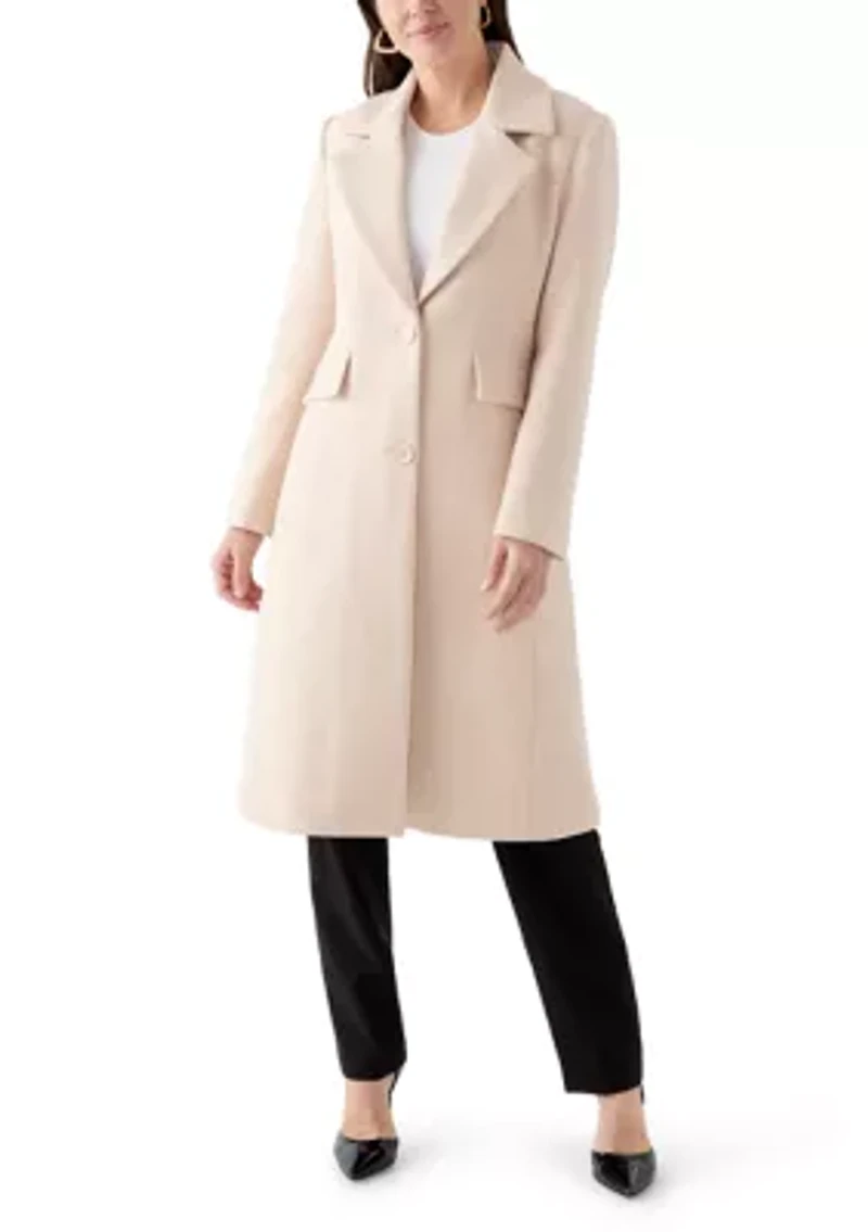 Women's Notch Collar Textured Long Peacoat