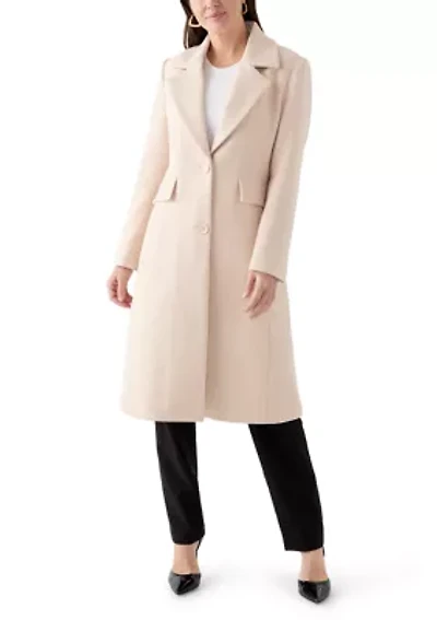 Women's Notch Collar Textured Long Peacoat