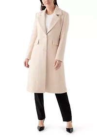 Women's Notch Collar Textured Long Peacoat