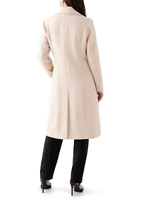 Women's Notch Collar Textured Long Peacoat
