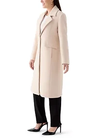 Women's Notch Collar Textured Long Peacoat
