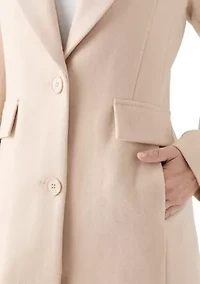 Women's Notch Collar Textured Long Peacoat