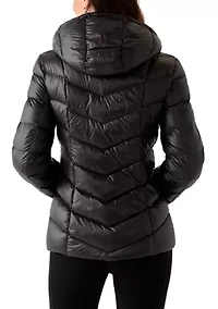 Women's Lightweight Shiny Puffer Coat with Hood