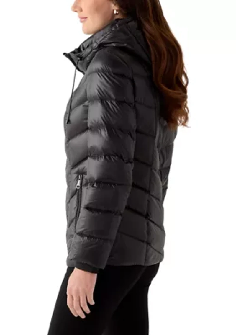 Women's Lightweight Shiny Puffer Coat with Hood