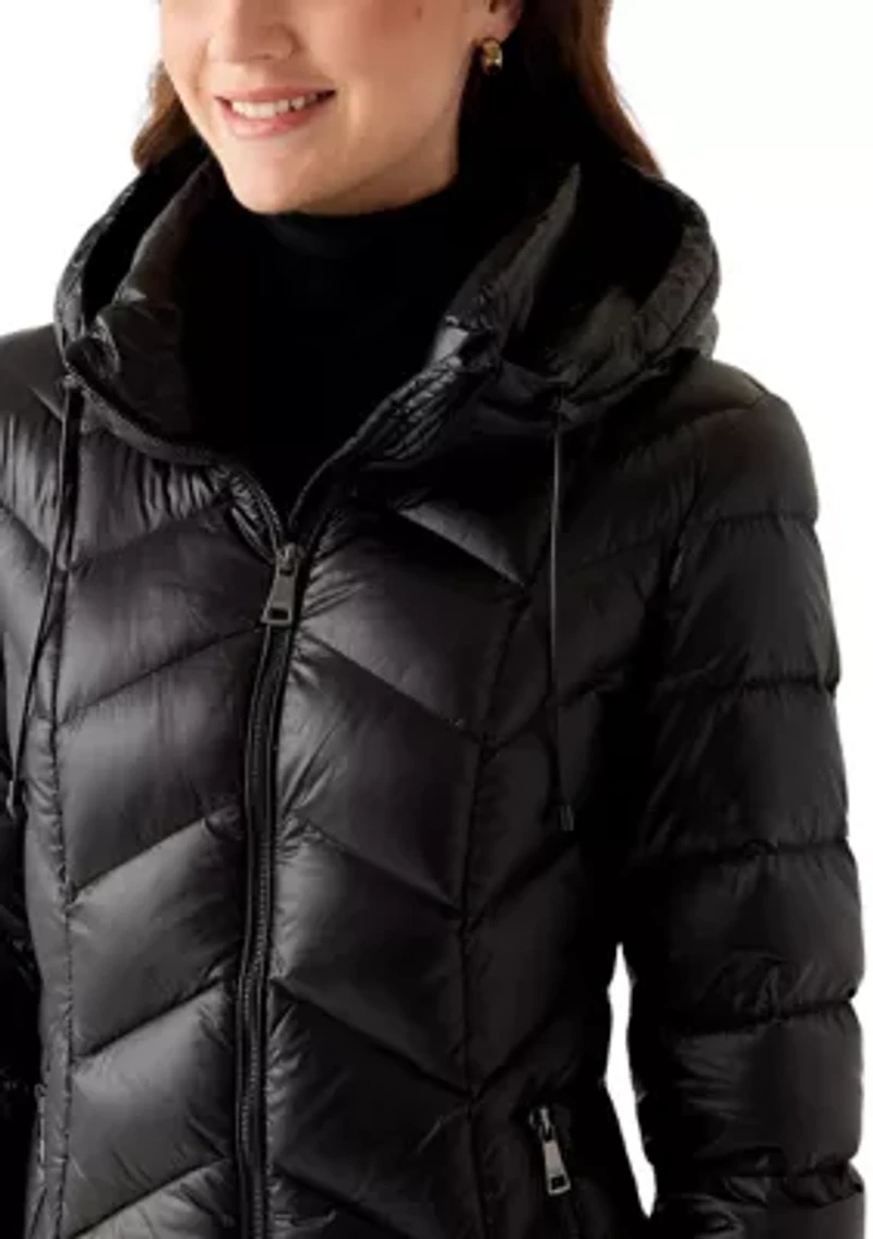 Women's Lightweight Shiny Puffer Coat with Hood