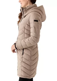 Women's 3/4 Lightweight Double Placket PU Puffer Coat