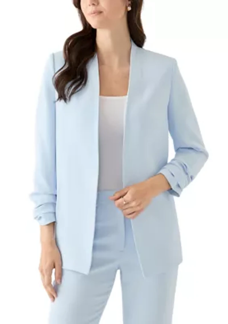 Women's Open Front Ruched Sleeve Blazer