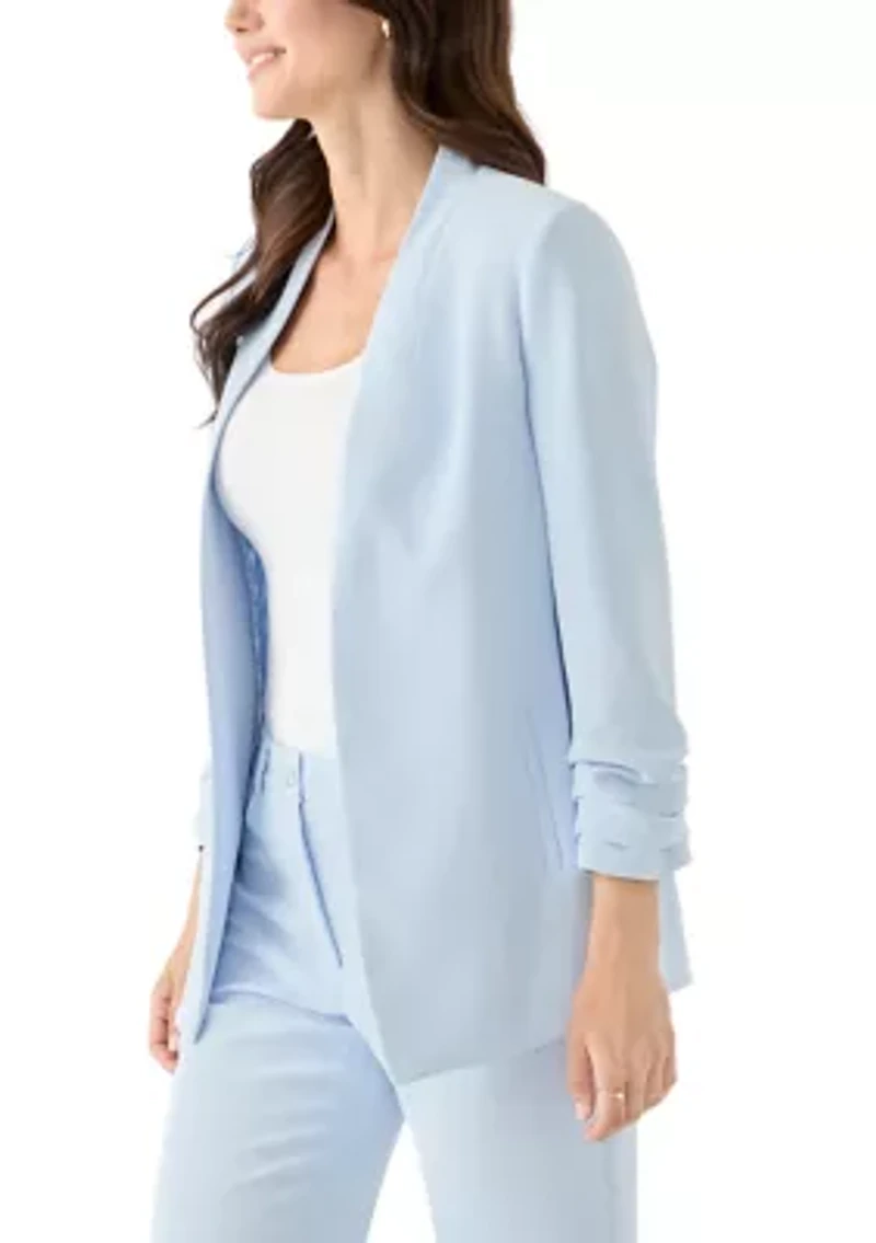 Women's Open Front Ruched Sleeve Blazer