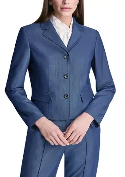 Women's Notch Collar 3 Button Denim Blazer