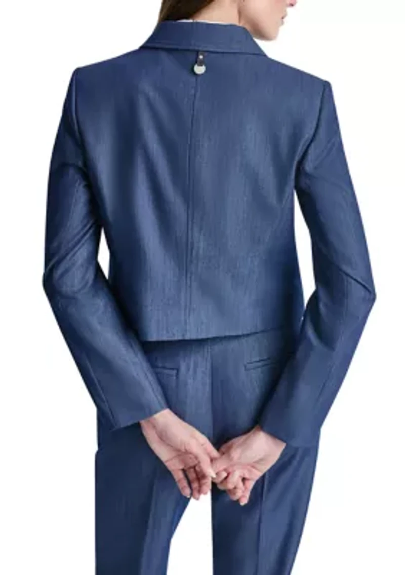 Women's Notch Collar 3 Button Denim Blazer