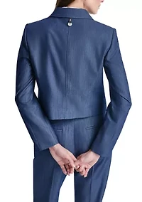 Women's Notch Collar 3 Button Denim Blazer