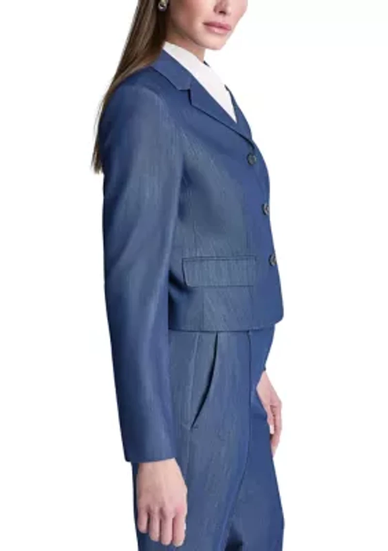 Women's Notch Collar 3 Button Denim Blazer