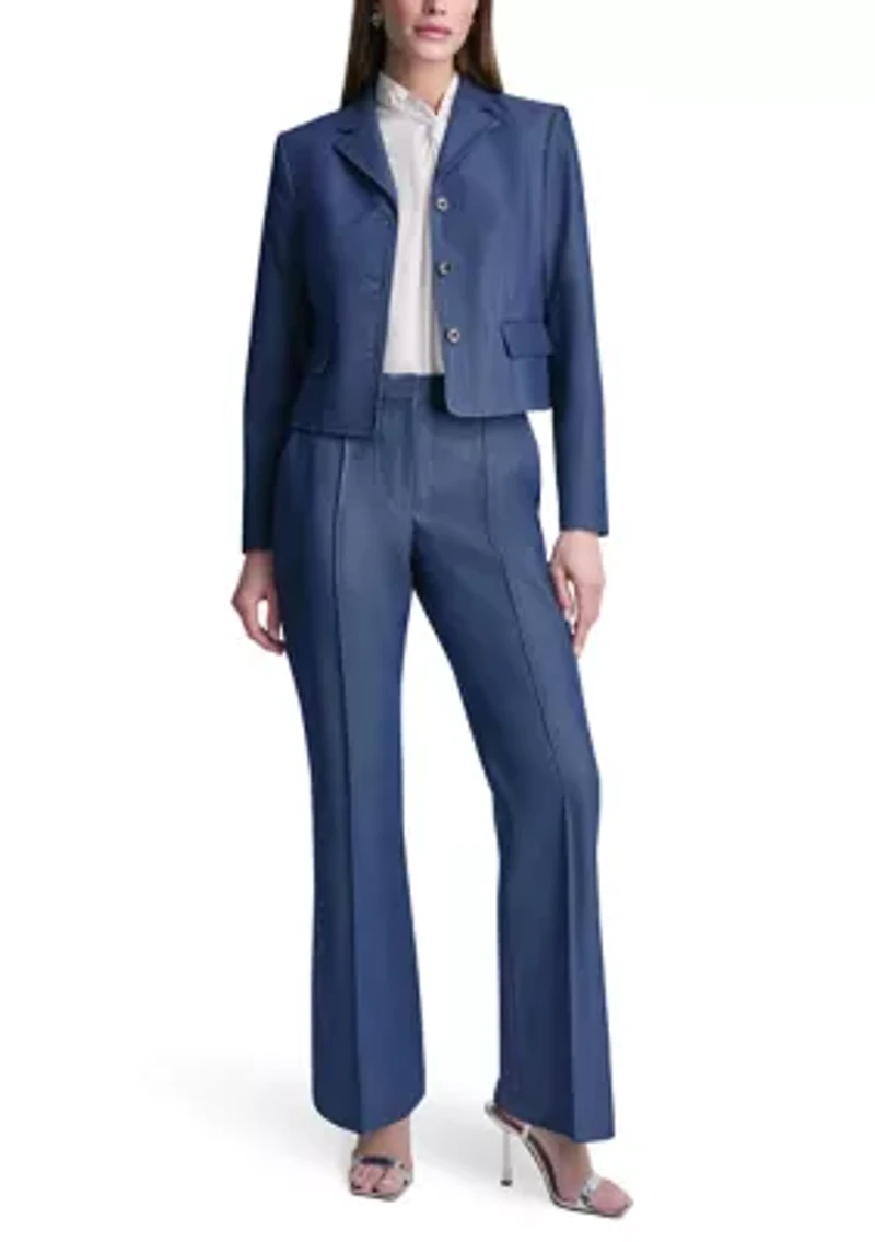 Women's Notch Collar 3 Button Denim Blazer