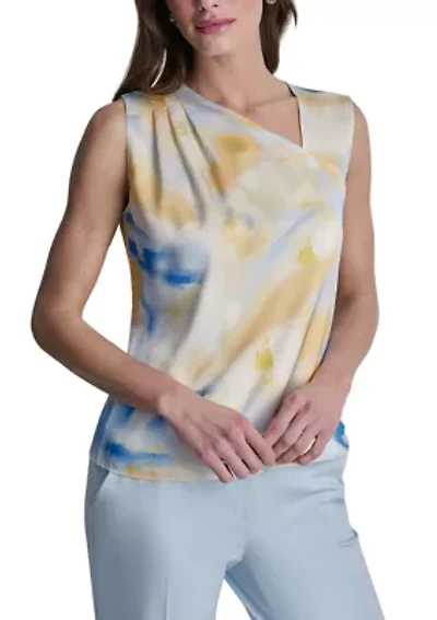 Women's Sleeveless Asymmetrical Printed Blouse