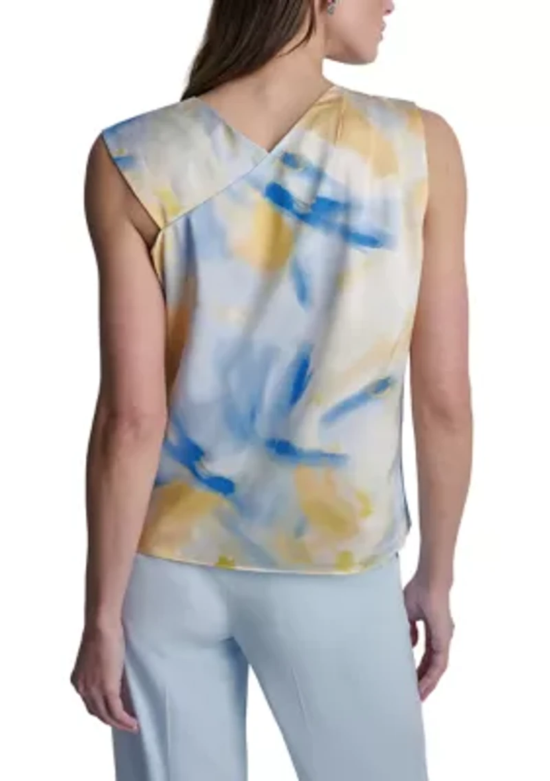Women's Sleeveless Asymmetrical Printed Blouse