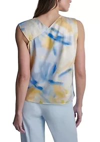 Women's Sleeveless Asymmetrical Printed Blouse