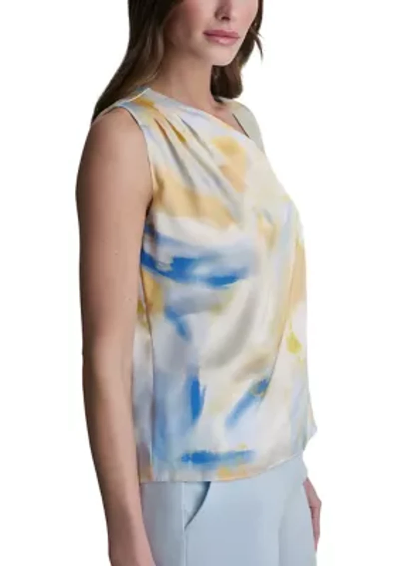 Women's Sleeveless Asymmetrical Printed Blouse