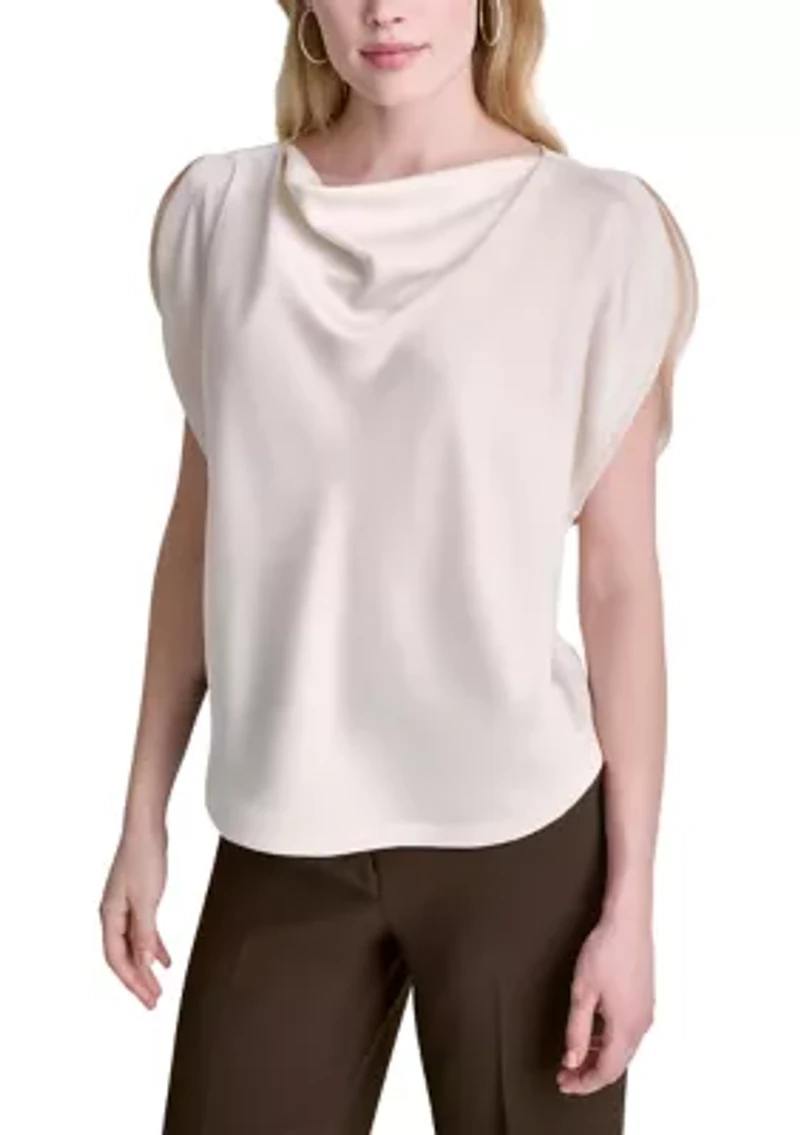 Women's Flutter Sleeve Cowl Neck Blouse