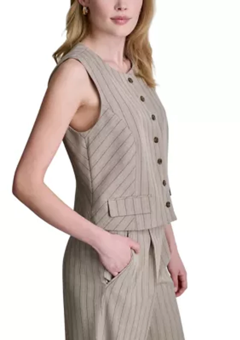 Women's Button Front Striped Vest