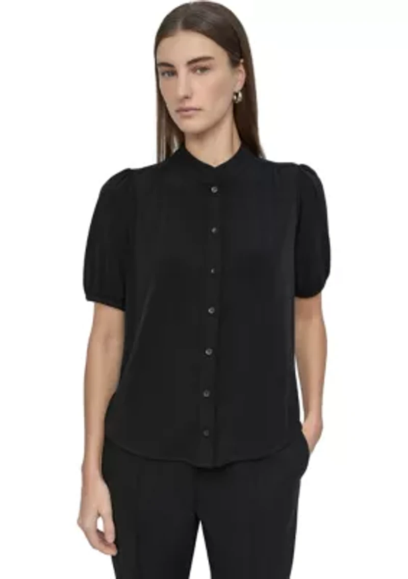 Women's Puff Sleeve Button Front Top