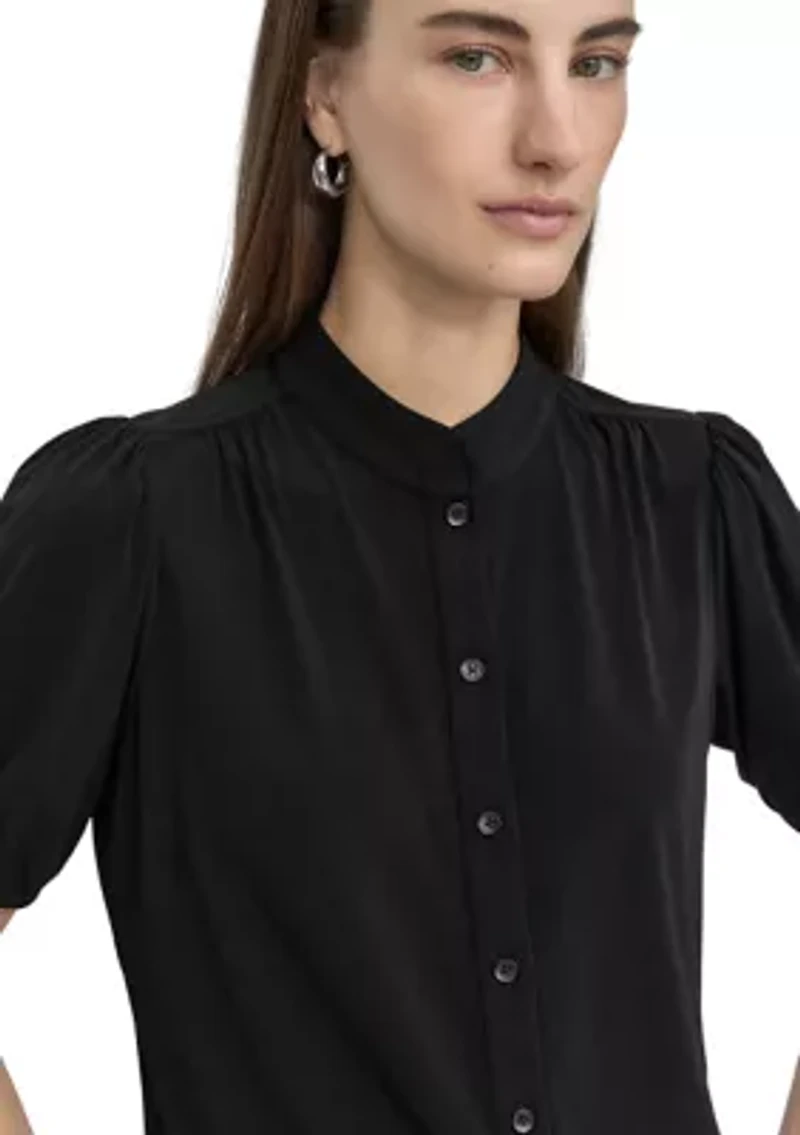 Women's Puff Sleeve Button Front Top