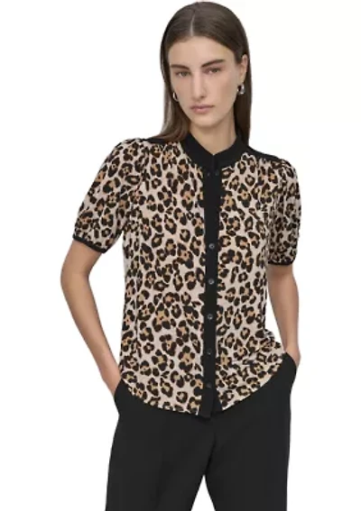 Women's Button Front Puff Sleeve Top