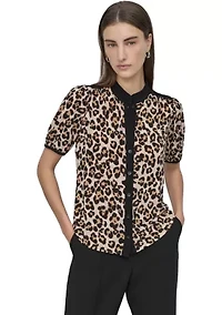 Women's Button Front Puff Sleeve Top