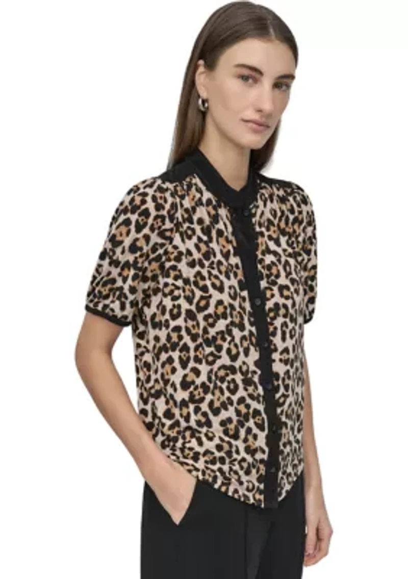 Women's Button Front Puff Sleeve Top