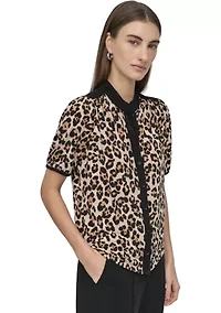 Women's Button Front Puff Sleeve Top