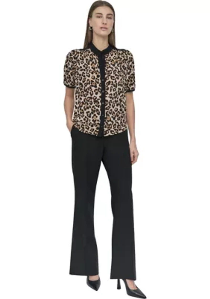 Women's Button Front Puff Sleeve Top