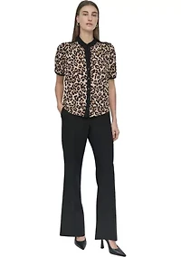 Women's Button Front Puff Sleeve Top