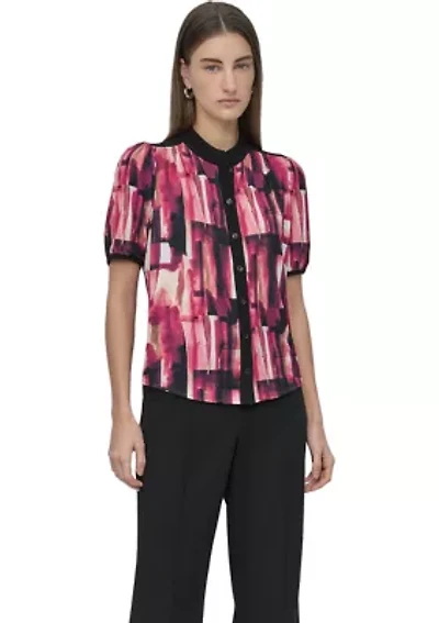 Women's Button Front Puff Sleeve Top