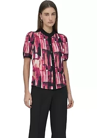 Women's Button Front Puff Sleeve Top