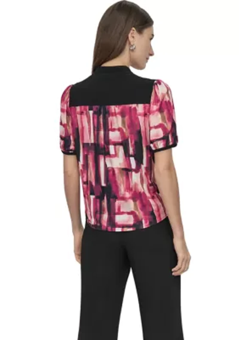 Women's Button Front Puff Sleeve Top